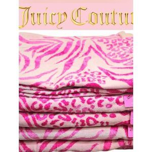 Juicy Couture Home Pink Leopord Zebra Animal Print Plush Bath & Hand Towel Set